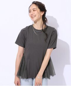 【自然にウエストカバー】インせず決まる サイドチュール切替Tシャツ