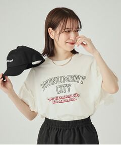 【洗える】ロゴデザインでこなれ見え フリルスリーブTシャツ