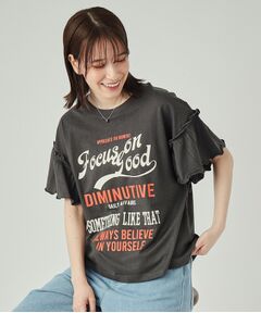 【洗える】ロゴデザインでこなれ見え フリルスリーブTシャツ