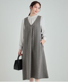 SHOO・LA・RUE / シューラルー ミニ丈・ひざ丈ワンピース | 【体型カバー】ケーブル柄の縦ラインですっきり見え キルティング風ジャンドレ