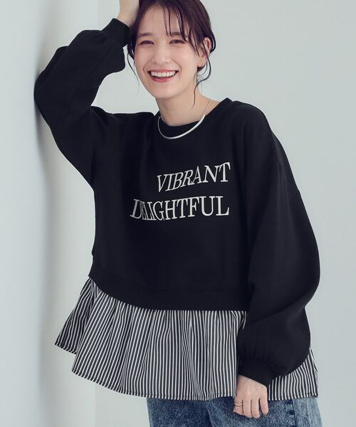 SHOO・LA・RUE/シューラルー 【あったか】裾レイヤード風裏起毛スウェット ブラック(019) 03(L) SHOO・LA・RUE/シューラルー 【あったか】裾レイヤード風裏起毛スウェット ブラック(019) 03(L)