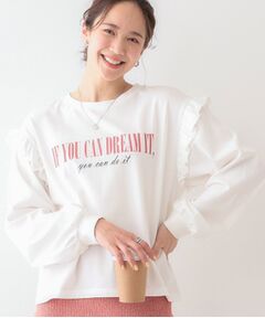 SHOO・LA・RUE / シューラルー Tシャツ | 【S-LL/洗える】ショルダーフリルが目を惹く ロゴプリントロンT