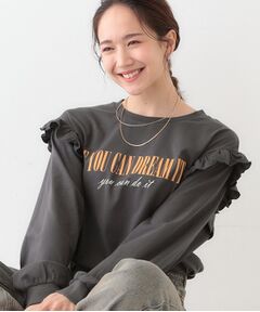 SHOO・LA・RUE / シューラルー Tシャツ | 【S-LL/洗える】ショルダーフリルが目を惹く ロゴプリントロンT