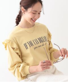 SHOO・LA・RUE / シューラルー Tシャツ | 【S-LL/洗える】ショルダーフリルが目を惹く ロゴプリントロンT
