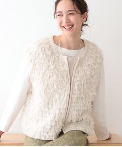 SHOO・LA・RUE / シューラルー ベスト | ループヤーンがアクセント ニットZIPベスト