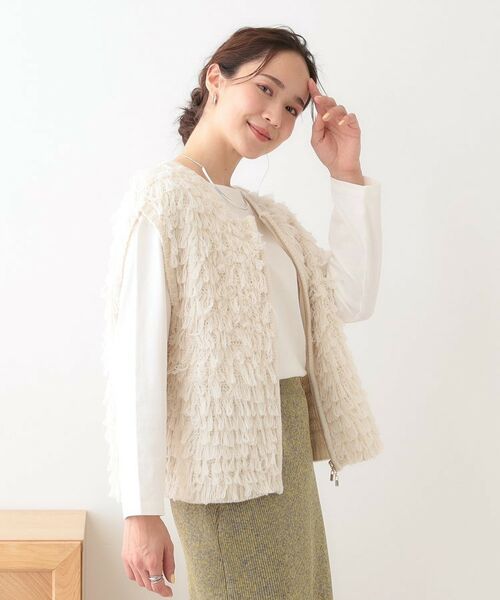 SHOO・LA・RUE / シューラルー ベスト | ループヤーンがアクセント ニットZIPベスト | 詳細2