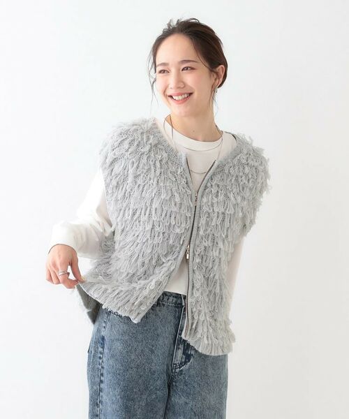 SHOO・LA・RUE / シューラルー ベスト | ループヤーンがアクセント ニットZIPベスト | 詳細5