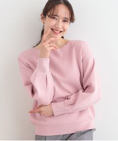 SHOO・LA・RUE / シューラルー ニット・セーター | 【洗える/S-LL】大人上品 お袖パール調ボタン付き ボートネックニット