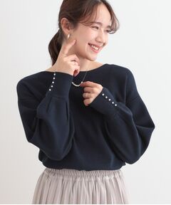 SHOO・LA・RUE / シューラルー ニット・セーター | 【洗える/S-LL】大人上品 お袖パール調ボタン付き ボートネックニット
