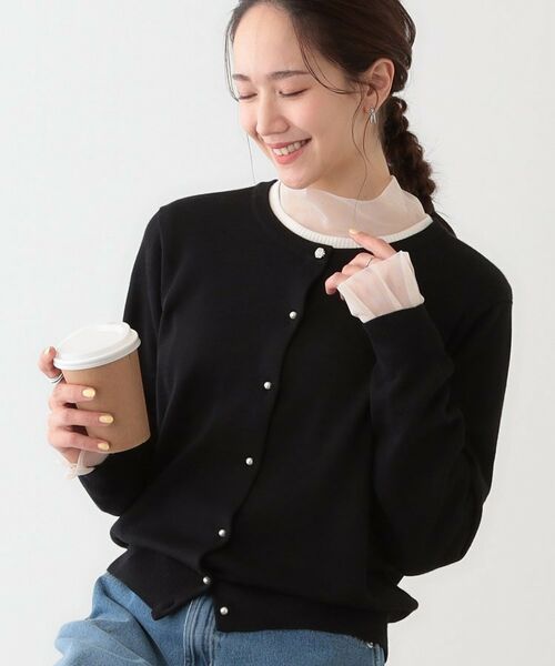 SHOO・LA・RUE/シューラルー 【洗える/S-LL】ビジューボタンで華やかさをプラスする きれいめニットカーディガン【CIRCRIC】 ブラック(019) 01(S) SHOO・LA・RUE/シューラルー 【洗える/S-LL】ビジューボタンで華やかさをプラスする きれいめニットカーディガン【CIRCRIC】 ブラック(019) 01(S)
