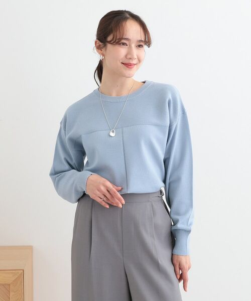 SHOO・LA・RUE / シューラルー ニット・セーター | 【S-LL/洗える】顔回りすっきりガーター編み切り替えニット | 詳細1