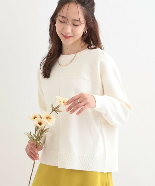 SHOO・LA・RUE/シューラルー 【S-LL/洗える】顔回りすっきりガーター編み切り替えニット オフホワイト(003) 04(LL) SHOO・LA・RUE/シューラルー 【S-LL/洗える】顔回りすっきりガーター編み切り替えニット オフホワイト(003) 04(LL)