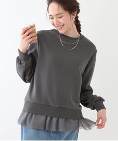 SHOO・LA・RUE / シューラルー カットソー | 【洗える/S-LL】一枚でサマ見え 裾チュールレイヤードスウェット