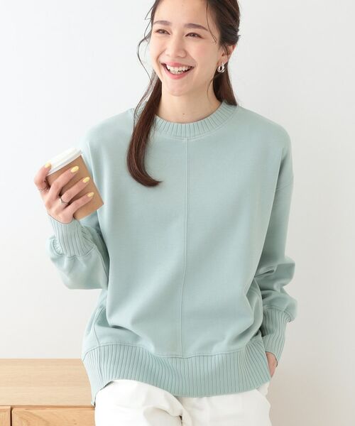 SHOO・LA・RUE/シューラルー 【洗える/S-LL】長めのリブでお袖すっきり 異素材トップス ミントグリーン(021) 03(L) SHOO・LA・RUE/シューラルー 【洗える/S-LL】長めのリブでお袖すっきり 異素材トップス ミントグリーン(021) 03(L)