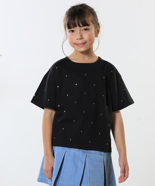 SHOO・LA・RUE/シューラルー 【100-150cm】キラキラワイドTシャツ ブラック(019) 10(100cm) SHOO・LA・RUE/シューラルー 【100-150cm】キラキラワイドTシャツ ブラック(019) 10(100cm)