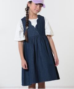 SHOO・LA・RUE / シューラルー ミニ丈・ひざ丈ワンピース | 【洗える/100-150cm】スカラップ使いがキュートな デニムジャンドレ