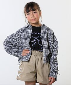 SHOO・LA・RUE / シューラルー シャツ・ブラウス | 【洗える/100-150cm】お袖リボンがアクセント クロップド丈 チェックシャツ