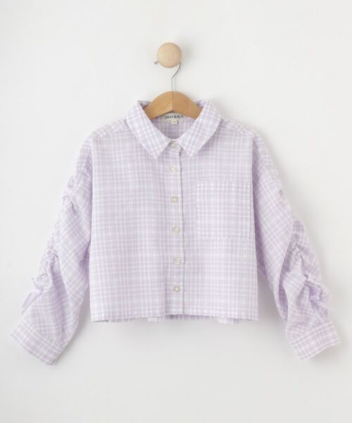 SHOO・LA・RUE / シューラルー シャツ・ブラウス | 【洗える/100-150cm】お袖リボンがアクセント クロップド丈 チェックシャツ | 詳細1