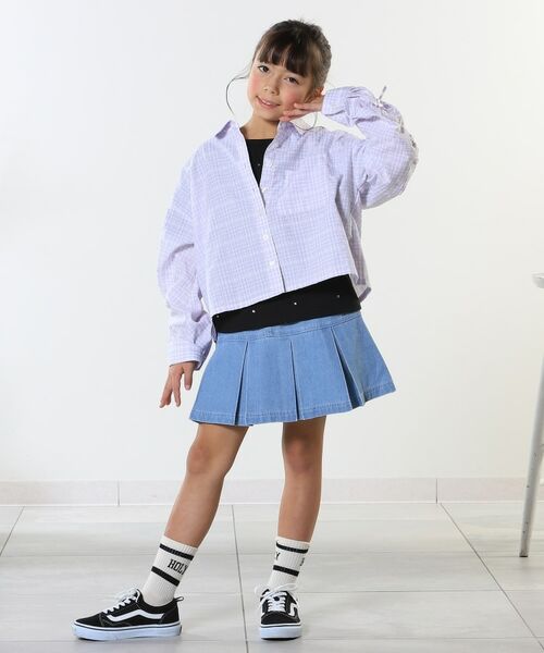 SHOO・LA・RUE / シューラルー シャツ・ブラウス | 【洗える/100-150cm】お袖リボンがアクセント クロップド丈 チェックシャツ | 詳細14