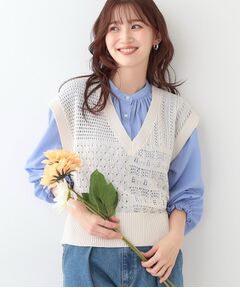 SHOO・LA・RUE / シューラルー ベスト | パッチワーク風 編み地切替えニットベスト