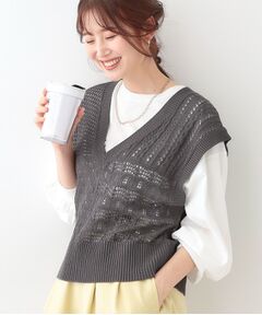 SHOO・LA・RUE / シューラルー ベスト | パッチワーク風 編み地切替えニットベスト