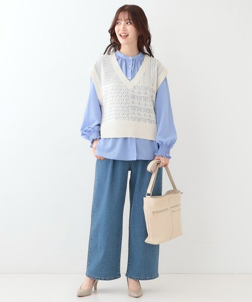 SHOO・LA・RUE / シューラルー ベスト | パッチワーク風 編み地切替えニットベスト | 詳細3