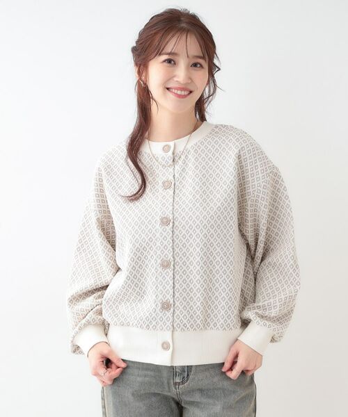 SHOO・LA・RUE / シューラルー カーディガン・ボレロ | 【洗える/S-LL/前後2WAY】幾何学柄ジャカードカーディガン | 詳細1