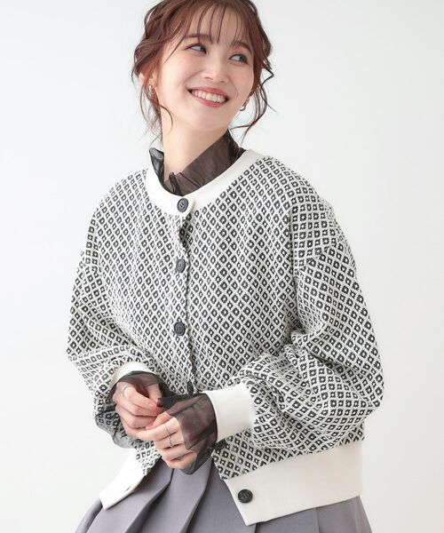SHOO・LA・RUE/シューラルー 【前後2WAY】幾何学柄ジャカードカーディガン ブラック(419) 02(M) SHOO・LA・RUE/シューラルー 【前後2WAY】幾何学柄ジャカードカーディガン ブラック(419) 02(M)