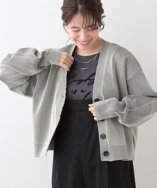 SHOO・LA・RUE/シューラルー 【着丈が選べる】スポンディッシュ配色畦カーディガン ブラック(519) 02(M) SHOO・LA・RUE/シューラルー 【着丈が選べる】スポンディッシュ配色畦カーディガン ブラック(519) 02(M)