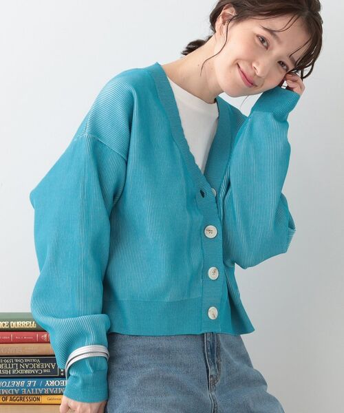 SHOO・LA・RUE/シューラルー 【着丈が選べる】スポンディッシュ配色畦カーディガン ブルー(592) 02(M) SHOO・LA・RUE/シューラルー 【着丈が選べる】スポンディッシュ配色畦カーディガン ブルー(592) 02(M)