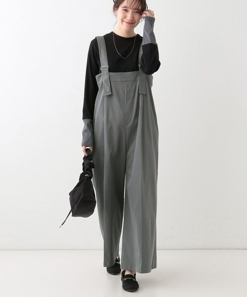 SHOO・LA・RUE/シューラルー ゆるシルエットで大人見せ タック入りオールインワン グレー(012) 03(L) SHOO・LA・RUE/シューラルー ゆるシルエットで大人見せ タック入りオールインワン グレー(012) 03(L)