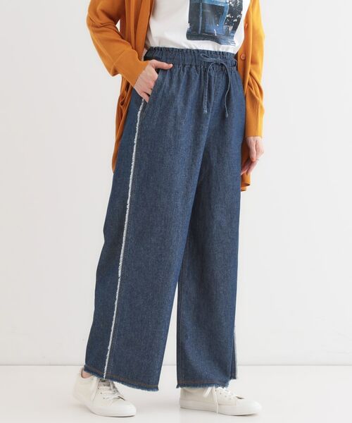 SHOO・LA・RUE/シューラルー 6.5オンスデニム フリンジイージーパンツ ブルー(093) 02(M) SHOO・LA・RUE/シューラルー 6.5オンスデニム フリンジイージーパンツ ブルー(093) 02(M)