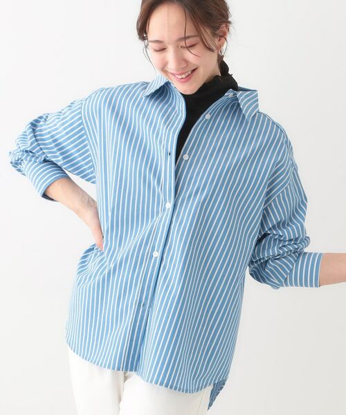 SHOO・LA・RUE/シューラルー 【洗える/S-LL】い ろ い ろ ストライプシャツ ブルー(392) 03(L) SHOO・LA・RUE/シューラルー 【洗える/S-LL】い ろ い ろ ストライプシャツ ブルー(392) 03(L)