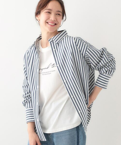 SHOO・LA・RUE/シューラルー 【洗える/S-LL】い ろ い ろ ストライプシャツ ネイビー(394) 03(L) SHOO・LA・RUE/シューラルー 【洗える/S-LL】い ろ い ろ ストライプシャツ ネイビー(394) 03(L)
