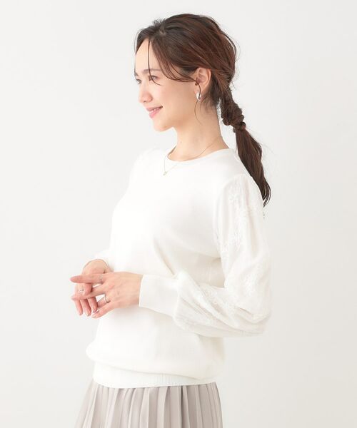 SHOO・LA・RUE / シューラルー ニット・セーター | 【S-LL】1枚で華やかになる お袖レースドッキングニット | 詳細10