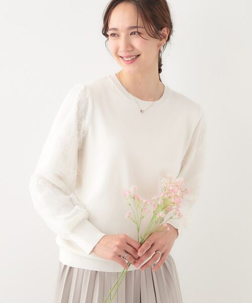 SHOO・LA・RUE/シューラルー 【S-LL】大人可愛い お袖レースドッキングニット オフホワイト(003) 04(LL) SHOO・LA・RUE/シューラルー 【S-LL】大人可愛い お袖レースドッキングニット オフホワイト(003) 04(LL)