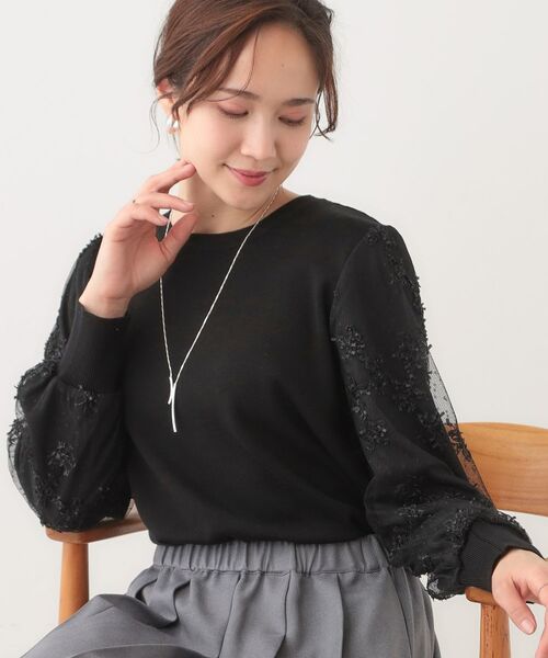SHOO・LA・RUE/シューラルー 【S-LL】大人可愛い お袖レースドッキングニット ブラック(019) 02(M) SHOO・LA・RUE/シューラルー 【S-LL】大人可愛い お袖レースドッキングニット ブラック(019) 02(M)