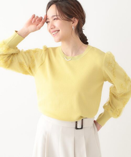 SHOO・LA・RUE/シューラルー 【S-LL】大人可愛い お袖レースドッキングニット イエロー(031) 03(L) SHOO・LA・RUE/シューラルー 【S-LL】大人可愛い お袖レースドッキングニット イエロー(031) 03(L)
