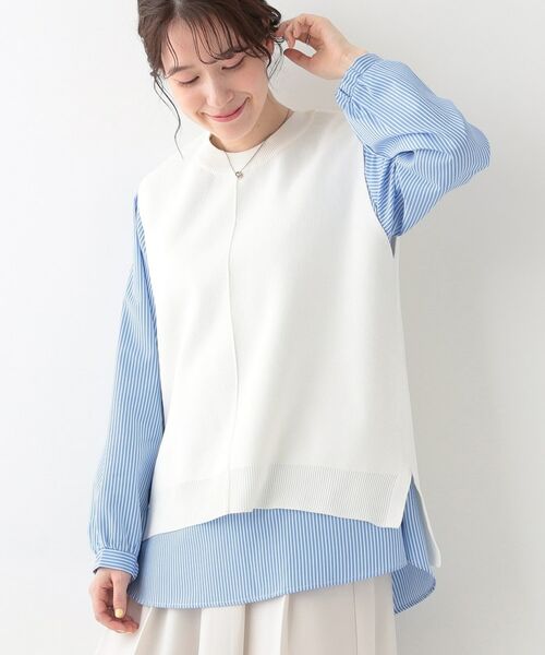 SHOO・LA・RUE/シューラルー 【S-LL/2点セット】着回し自在 ニットベスト+フレアブラウス オフホワイト(003) 01(S) SHOO・LA・RUE/シューラルー 【S-LL/2点セット】着回し自在 ニットベスト+フレアブラウス オフホワイト(003) 01(S)