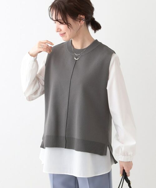 SHOO・LA・RUE/シューラルー 【S-LL/2点セット】着回し自在 ニットベスト+フレアブラウス チャコールグレー(014) 03(L) SHOO・LA・RUE/シューラルー 【S-LL/2点セット】着回し自在 ニットベスト+フレアブラウス チャコールグレー(014) 03(L)