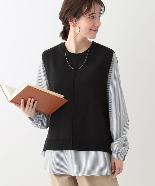 SHOO・LA・RUE/シューラルー 【S-LL/2点セット】着回し自在 ニットベスト+フレアブラウス ブラック(019) 02(M) SHOO・LA・RUE/シューラルー 【S-LL/2点セット】着回し自在 ニットベスト+フレアブラウス ブラック(019) 02(M)