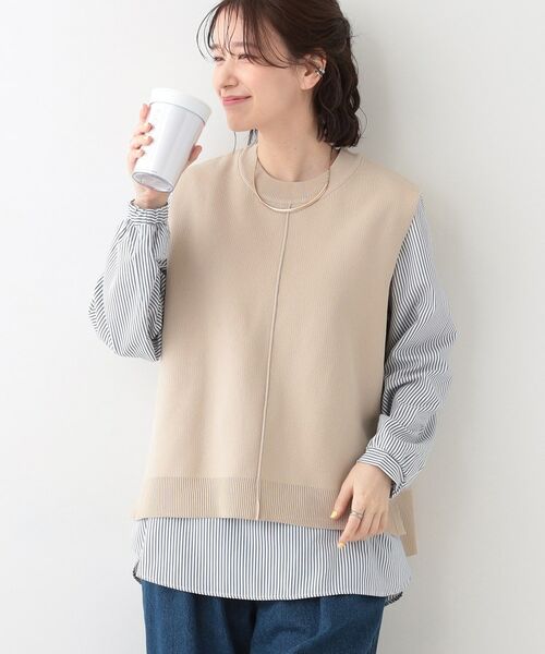 SHOO・LA・RUE/シューラルー 【S-LL/2点セット】着回し自在 ニットベスト+フレアブラウス ベージュ(052) 01(S) SHOO・LA・RUE/シューラルー 【S-LL/2点セット】着回し自在 ニットベスト+フレアブラウス ベージュ(052) 01(S)