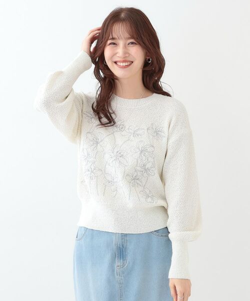SHOO・LA・RUE / シューラルー ニット・セーター | 【S-LL】花柄刺繍ブークレニット | 詳細1