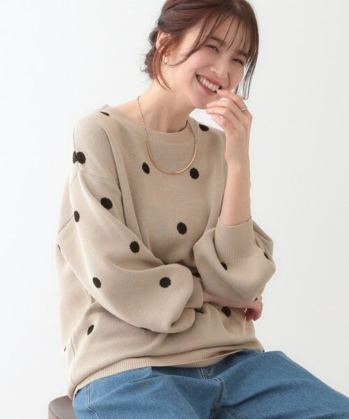 SHOO・LA・RUE/シューラルー 【S-LL】ドット柄が目を惹く ゆったりニット ベージュ(552) 02(M) SHOO・LA・RUE/シューラルー 【S-LL】ドット柄が目を惹く ゆったりニット ベージュ(552) 02(M)