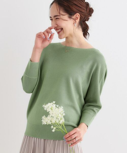 SHOO・LA・RUE/シューラルー 【S-LL】7分袖ガーター編みドルマンニット グリーン(022) 03(L) SHOO・LA・RUE/シューラルー 【S-LL】7分袖ガーター編みドルマンニット グリーン(022) 03(L)
