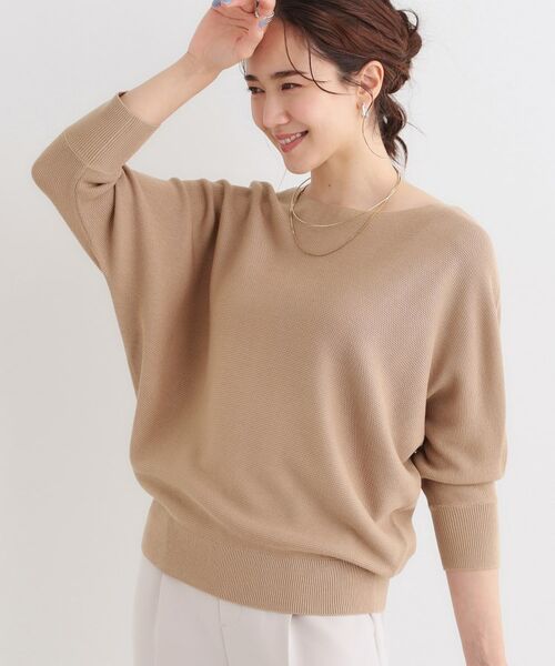 SHOO・LA・RUE/シューラルー 【S-LL】7分袖ガーター編みドルマンニット ベージュ(052) 03(L) SHOO・LA・RUE/シューラルー 【S-LL】7分袖ガーター編みドルマンニット ベージュ(052) 03(L)