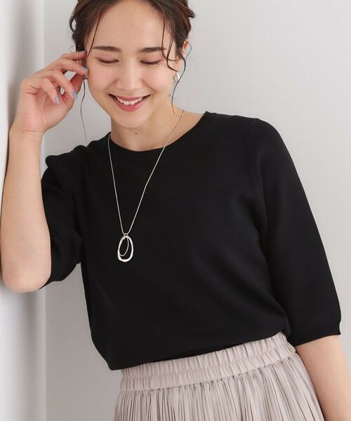 SHOO・LA・RUE/シューラルー 【洗える/S-LL】季節の変わり目から活躍 マルチ機能 5分袖ニット ブラック(019) 02(M) SHOO・LA・RUE/シューラルー 【洗える/S-LL】季節の変わり目から活躍 マルチ機能 5分袖ニット ブラック(019) 02(M)