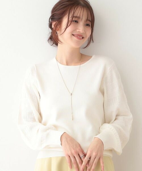 SHOO・LA・RUE/シューラルー 【S-LL】大人の上品コーデに お袖編み地切替 デザインニット オフホワイト(003) 04(LL) SHOO・LA・RUE/シューラルー 【S-LL】大人の上品コーデに お袖編み地切替 デザインニット オフホワイト(003) 04(LL)