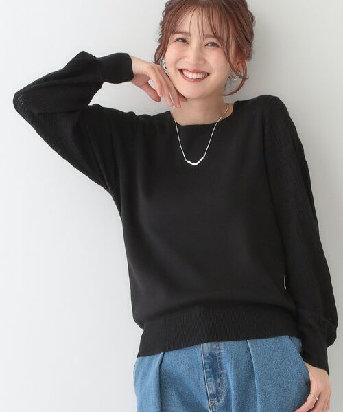 SHOO・LA・RUE/シューラルー 【S-LL】大人の上品コーデに お袖編み地切替 デザインニット ブラック(019) 01(S) SHOO・LA・RUE/シューラルー 【S-LL】大人の上品コーデに お袖編み地切替 デザインニット ブラック(019) 01(S)