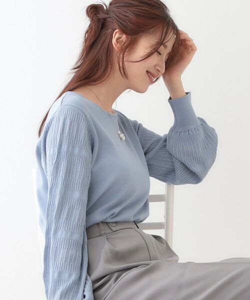 SHOO・LA・RUE/シューラルー 【S-LL】大人の上品コーデに お袖編み地切替 デザインニット ブルー(092) 02(M) SHOO・LA・RUE/シューラルー 【S-LL】大人の上品コーデに お袖編み地切替 デザインニット ブルー(092) 02(M)